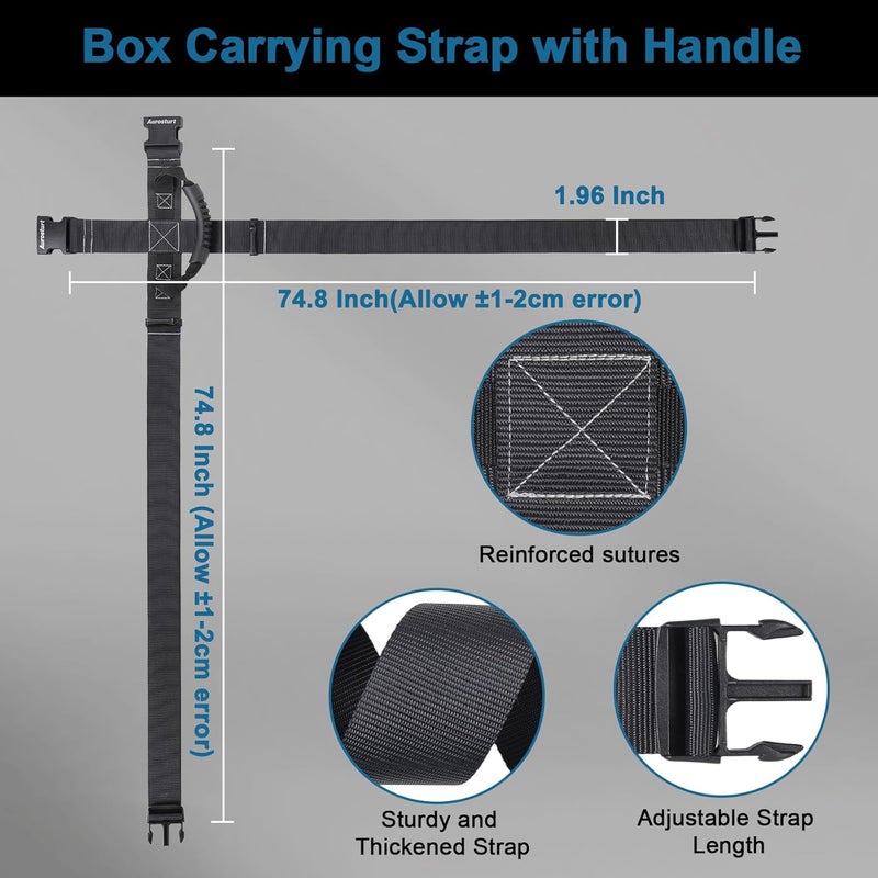 Aurosturt Box Carrying Strap with Handle Adjustable Straps for Battery Box Handheld Belt Carry Straps for Safely Moving and Lifting Heavy Boxes (Black, 74.8 Inch-Plastic Buckle) - Image 2